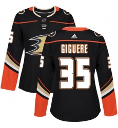 Women's Adidas Anaheim Ducks #35 Jean-Sebastien Giguere Authentic Black Home NHL Jersey