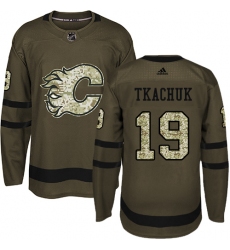 Men's Adidas Calgary Flames #19 Matthew Tkachuk Premier Green Salute to Service NHL Jersey