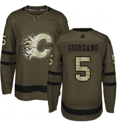 Men's Adidas Calgary Flames #5 Mark Giordano Premier Green Salute to Service NHL Jersey