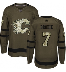 Men's Adidas Calgary Flames #7 TJ Brodie Authentic Green Salute to Service NHL Jersey