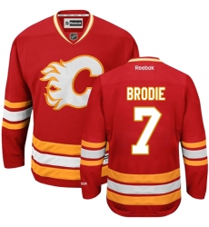 Youth Reebok Calgary Flames #7 TJ Brodie Authentic Red Third NHL Jersey