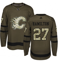 Men's Adidas Calgary Flames #27 Dougie Hamilton Authentic Green Salute to Service NHL Jersey