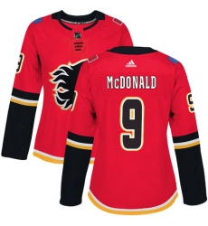 Women's Adidas Calgary Flames #9 Lanny McDonald Premier Red Home NHL Jersey