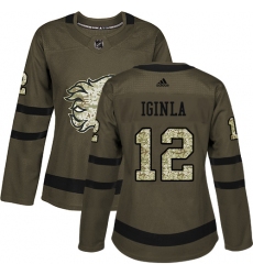 Women's Reebok Calgary Flames #12 Jarome Iginla Authentic Green Salute to Service NHL Jersey