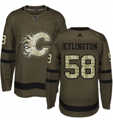 Youth Reebok Calgary Flames #58 Oliver Kylington Premier Green Salute to Service NHL Jersey