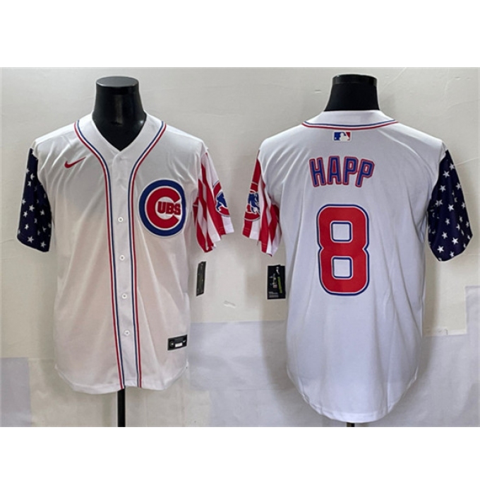Men's Chicago Cubs #8 Ian Happ White 2025 Independence Day Vapor Premier Limited Stitched Baseball Jersey