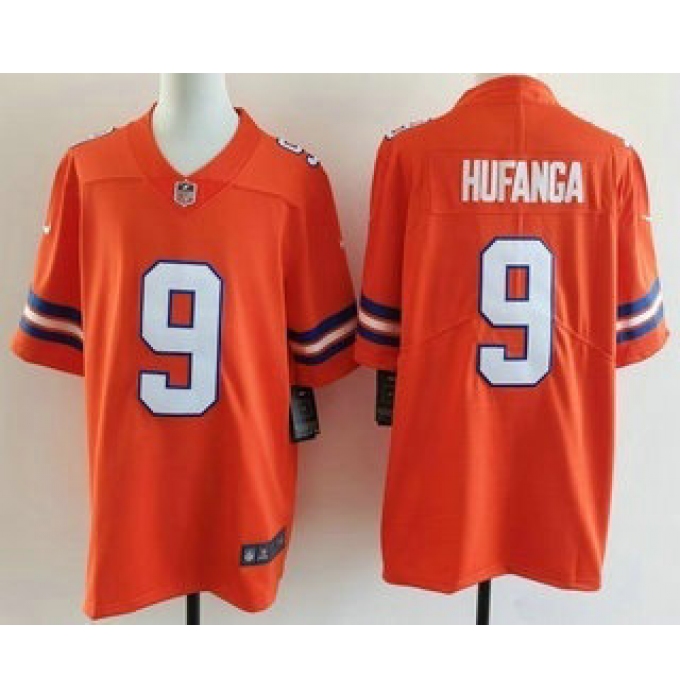 Men's Denver Broncos #9 Talanoa Hufanga Limited Orange Throwback Vapor Jersey