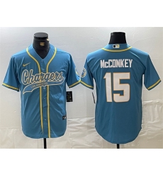 Men's Los Angeles Chargers #15 Ladd McConkey Blue Cool Base Stitched Baseball Jersey