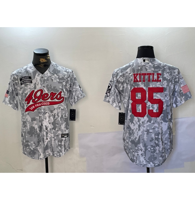 Men's San Francisco 49ers #85 George Kittle Arctic Camo 2024 Salute to Service Stitched Baseball Jersey