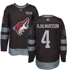 Men's Adidas Arizona Coyotes #4 Niklas Hjalmarsson Authentic Black 1917-2017 100th Anniversary NHL Jersey