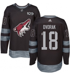 Men's Adidas Arizona Coyotes #18 Christian Dvorak Authentic Black 1917-2017 100th Anniversary NHL Jersey