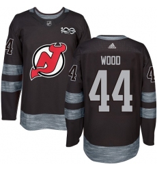 Men's Adidas New Jersey Devils #44 Miles Wood Authentic Black 1917-2017 100th Anniversary NHL Jersey