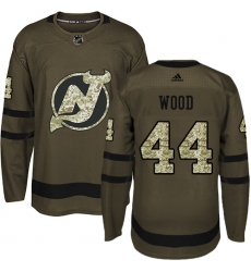 Men's Adidas New Jersey Devils #44 Miles Wood Authentic Green Salute to Service NHL Jersey