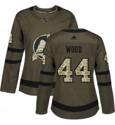 Women's Adidas New Jersey Devils #44 Miles Wood Authentic Green Salute to Service NHL Jersey