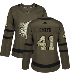 Women's Reebok Calgary Flames #41 Mike Smith Authentic Green Salute to Service NHL Jersey