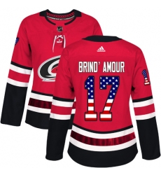 Women's Adidas Carolina Hurricanes #17 Rod Brind'Amour Authentic Red USA Flag Fashion NHL Jersey