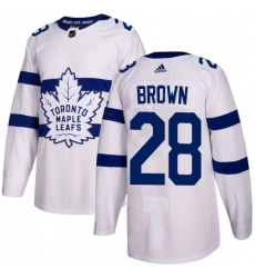 Men's Adidas Toronto Maple Leafs #28 Connor Brown Authentic White 2018 Stadium Series NHL Jersey