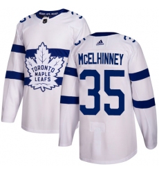 Youth Adidas Toronto Maple Leafs #35 Curtis McElhinney Authentic White 2018 Stadium Series NHL Jersey