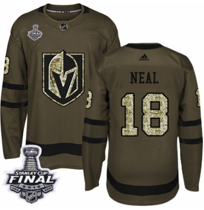 Men's Adidas Vegas Golden Knights #18 James Neal Authentic Green Salute to Service 2018 Stanley Cup Final NHL Jersey