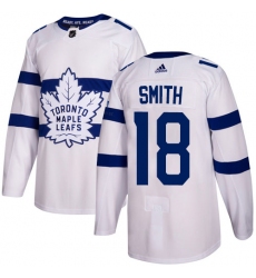 Men's Adidas Toronto Maple Leafs #18 Ben Smith Authentic White 2018 Stadium Series NHL Jersey