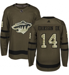 Youth Adidas Minnesota Wild #14 Joel Eriksson Ek Authentic Green Salute to Service NHL Jersey