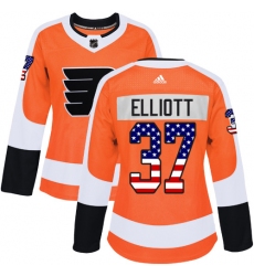 Women's Adidas Philadelphia Flyers #37 Brian Elliott Authentic Orange USA Flag Fashion NHL Jersey