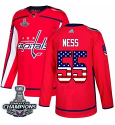 Youth Adidas Washington Capitals #55 Aaron Ness Authentic Red USA Flag Fashion 2018 Stanley Cup Final Champions NHL Jersey