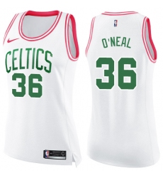 Women's Nike Boston Celtics #36 Shaquille O'Neal Swingman White/Pink Fashion NBA Jersey