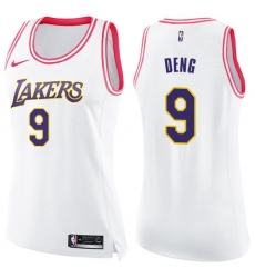 Women's Nike Los Angeles Lakers #9 Luol Deng Swingman White/Pink Fashion NBA Jersey