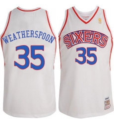 Men's Adidas Philadelphia 76ers #35 Clarence Weatherspoon Authentic White Throwack NBA Jersey