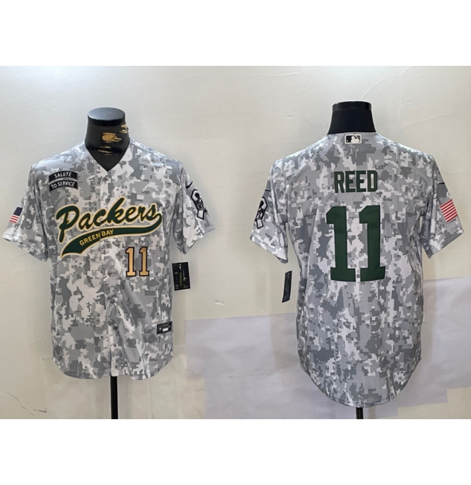 Men's Green Bay Packers #11 Jayden Reed 2024 Arctic Camo Salute To Service Stitched Baseball Jerseys