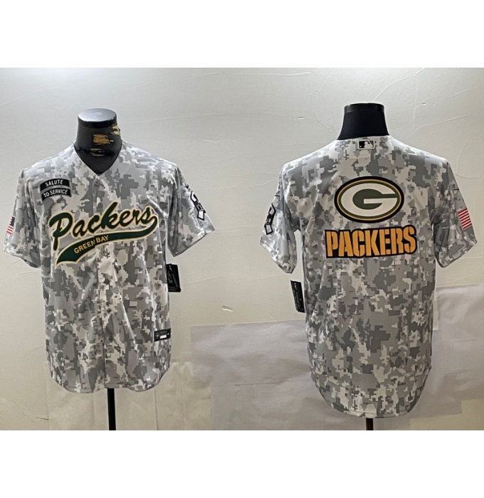 Men's Green Bay Packers Team Logo 2024 Arctic Camo Salute to Service Stitched Baseball Jerseys