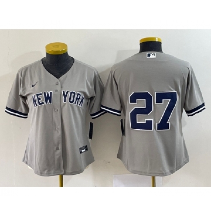Women's Nike New York Yankees #27 Giancarlo Stanton Grey No Name Stitched Cool Base Jersey