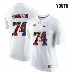 Alabama Crimson Tide #74 Cam Robinson White With Portrait Print Youth College Football Jersey2