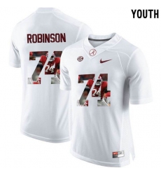 Alabama Crimson Tide #74 Cam Robinson White With Portrait Print Youth College Football Jersey3