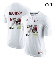 Alabama Crimson Tide #74 Cam Robinson White With Portrait Print Youth College Football Jersey