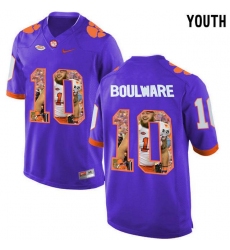 Clemson Tigers #10 Ben Boulware Purple With Portrait Print Youth College Football Jersey3