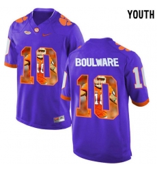 Clemson Tigers #10 Ben Boulware Purple With Portrait Print Youth College Football Jersey6