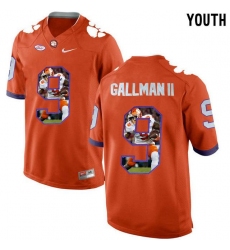 Clemson Tigers #9 Wayne Gallman II Orange With Portrait Print Youth College Football Jersey3