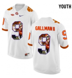 Clemson Tigers #9 Wayne Gallman II White With Portrait Print Youth College Football Jersey3