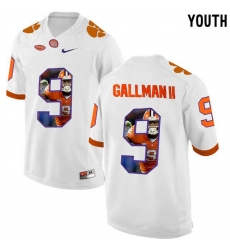 Clemson Tigers #9 Wayne Gallman II White With Portrait Print Youth College Football Jersey4