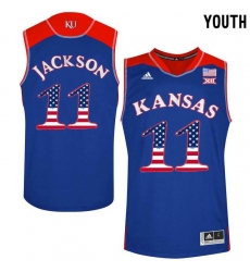 Kansas Jayhawks #11 Josh Jackson Blue Youth USA Flag College Basketball Jersey