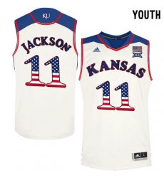 Kansas Jayhawks #11 Josh Jackson White Youth USA Flag College Basketball Jersey