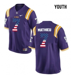 LSU Tigers #7 Tryann Mathieu Purple USA Flag Youth College Football Limited Jersey