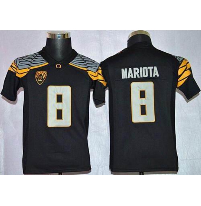 Youth NCAA Ducks #8 Marcus Mariota Black Mach Speed Limited Stitched Jersey
