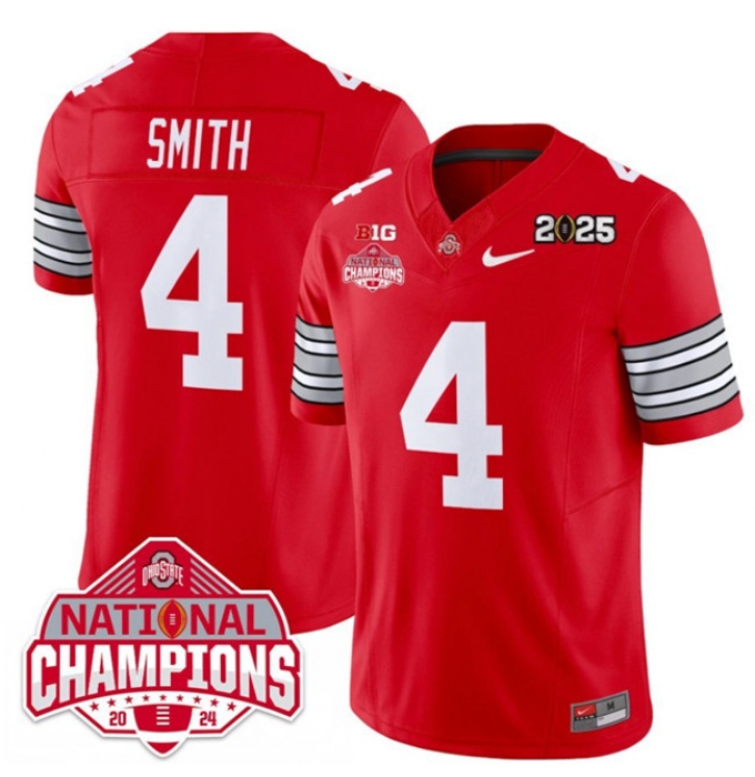 Men's Ohio State Buckeyes #4 Jeremiah Smith Red 2025 CFP Final With National Champions F.U.S.E. Vapor Limited Stitched Football Jersey