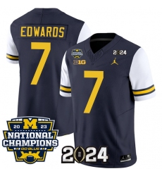 Men's Michigan Wolverines #7 Donovan Edwards Navy White 2024 F.U.S.E. With 2023 National Champions Stitched Jersey