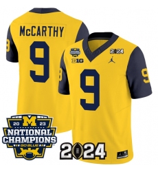 Men's Michigan Wolverines #9 J.J. McCarthy Yellow Navy 2024 F.U.S.E. With 2023 National Champions Stitched Jersey