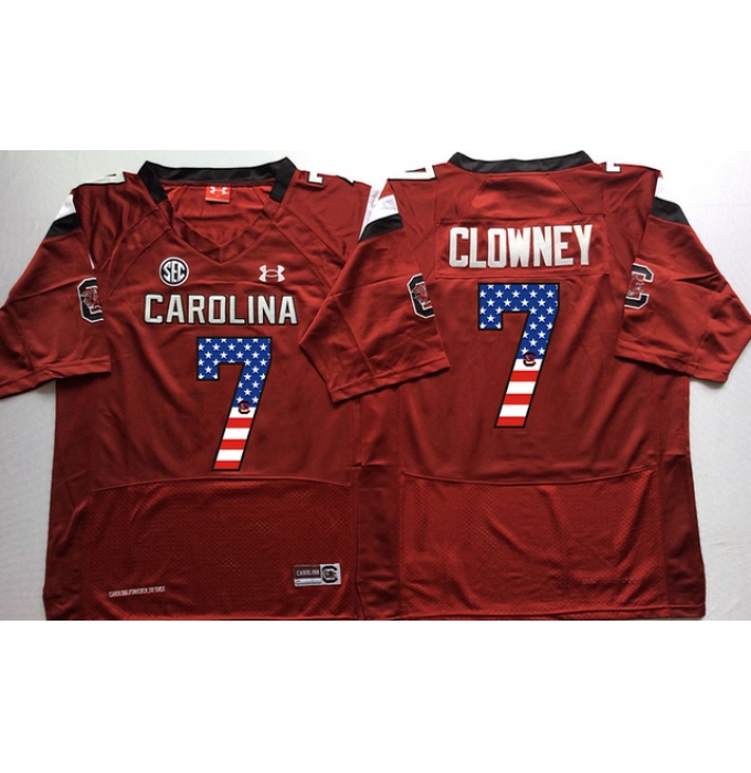 South Carolina Gamecocks #7 Jadeveon Clowney Red USA Flag College Jersey