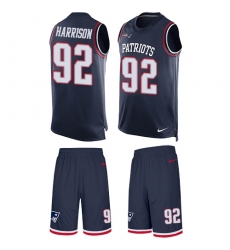 Men's Nike New England Patriots #92 James Harrison Limited Navy Blue Tank Top Suit NFL Jersey